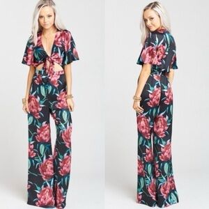 Show Me Your Mumu jumpsuit dark Floral cut out‎ waist bold statement XS‌‌‌‌‌‌